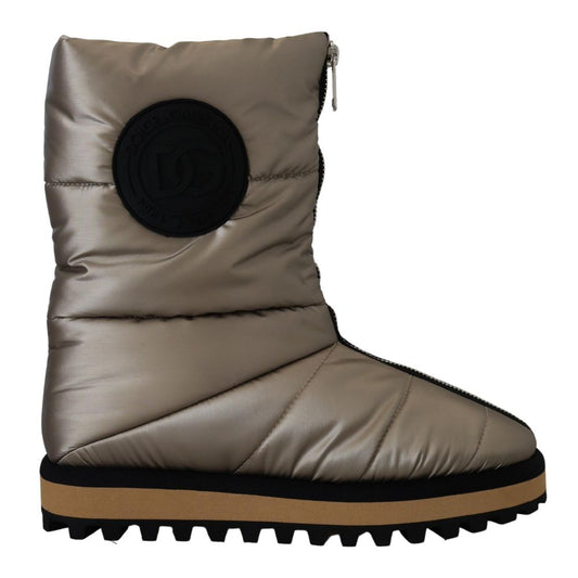 Silver Polyester Flat Boots