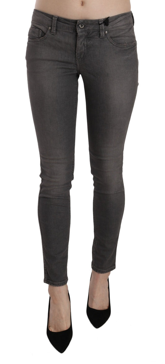 Gray Washed Low Waist Skinny Jeans
