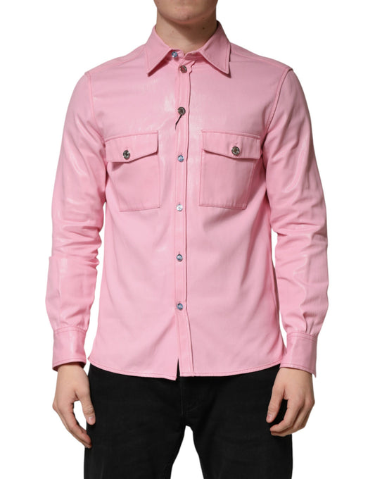 Pink Cotton Collared Men Button Down Shirt