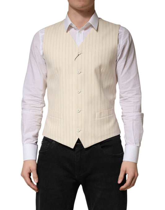 Beige Stripes Wool Dress Men Waistcoat Vest