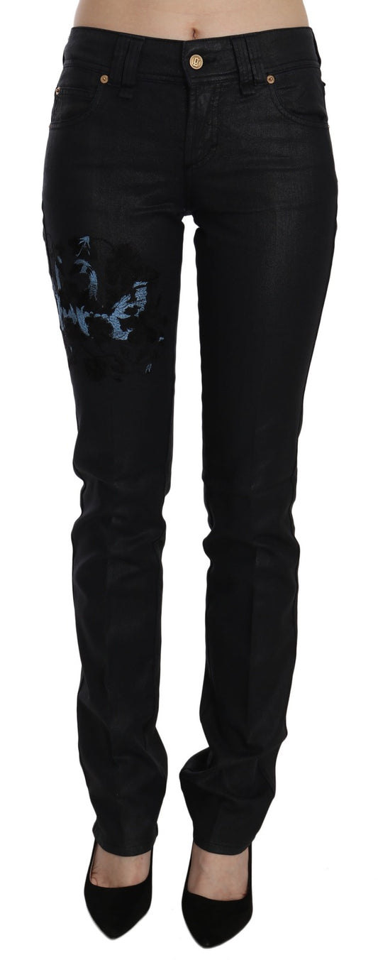 Black Swan Floral Embroidered Mid Waist Skinny Denim Jeans