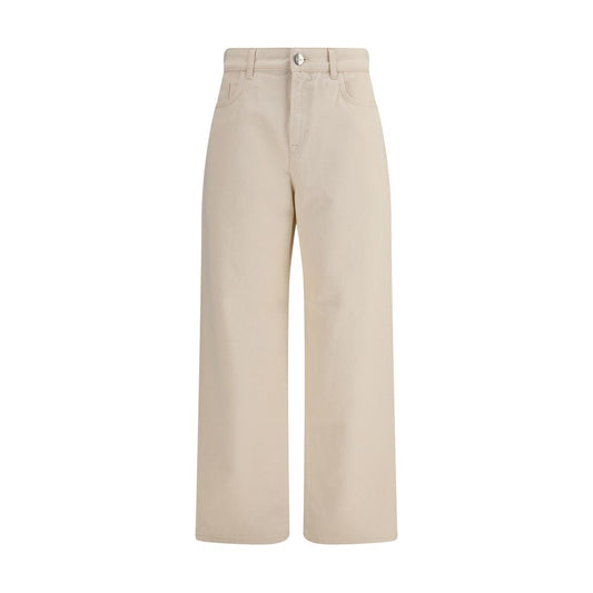 Beige Cotton Relaxed Fit Jeans