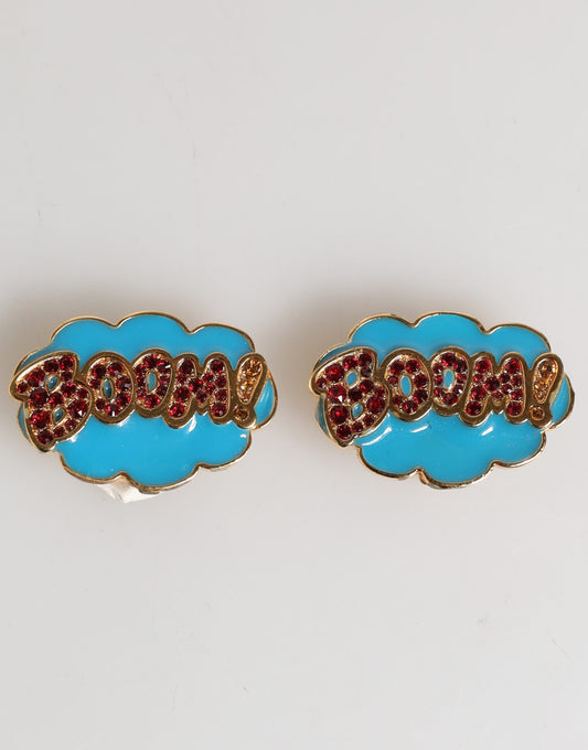 Gold Brass BOOM Cartoon Crystal Clip-On Women