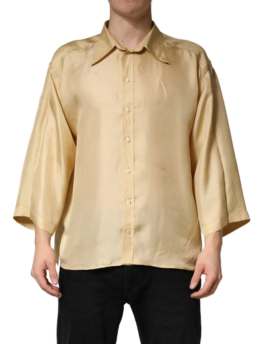 Yellow Silk Button Down Men Oversize Shirt