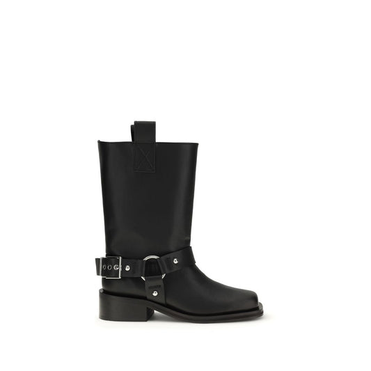 Black Calf Leather Bos Taurus Flat Boots