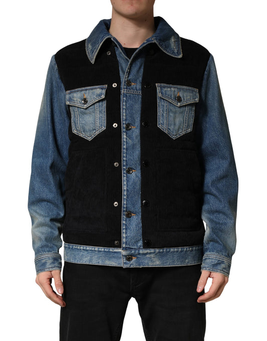 Black Blue Cotton Denim Blouson Men Jacket