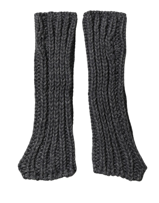 Gray Acrylic Knitted Fingerless Arm Warmer Gloves