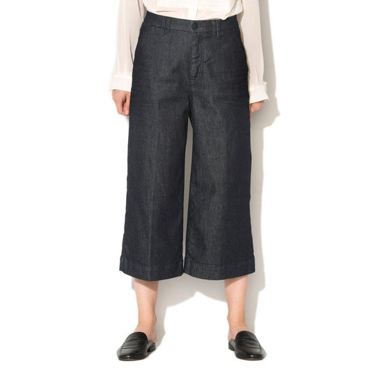 Blue Polyester Cropped Jeans