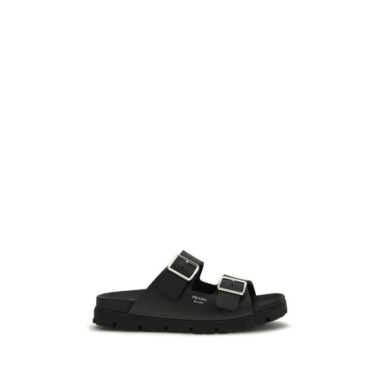 Black Calf Leather Bos Taurus Flat Sandals