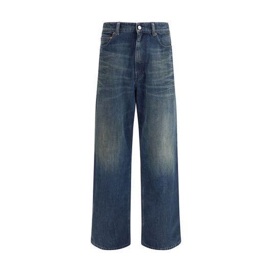 Blue Cotton Straight-Leg Jeans