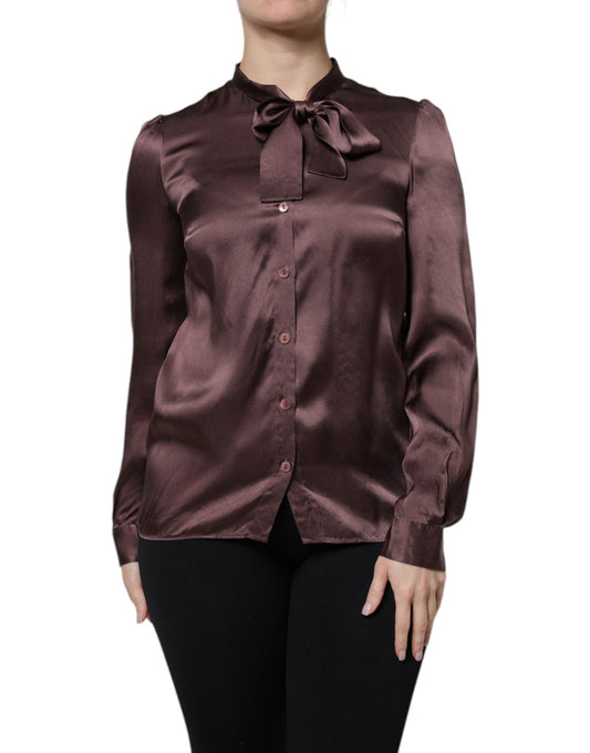 Violet Satin Long Sleeve Ascot Tie Shirt Top