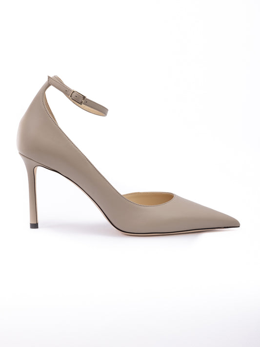 Taupe Grey Calf Leather Leona 85 Pumps