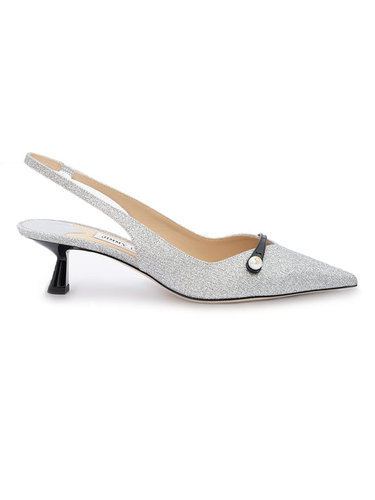 Silver Fine Glitter Amita 45 Slingback Pumps