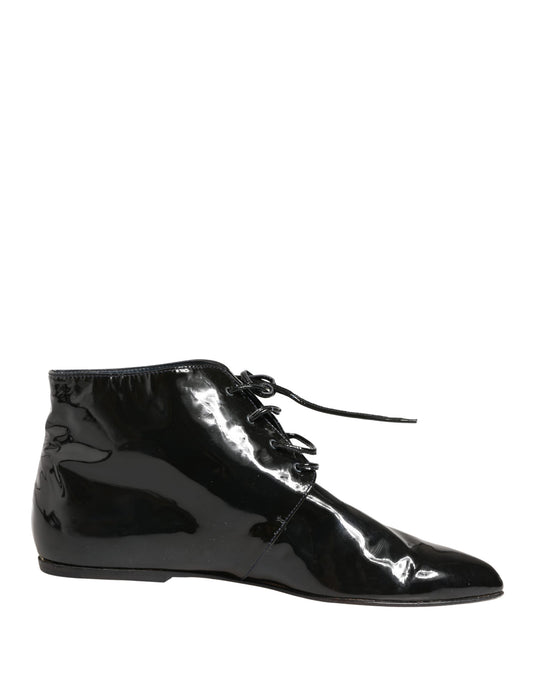 Black Leather AnkleBoots Shoes