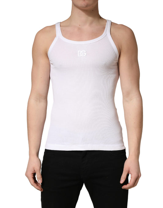 White Ribbed Cotton Sleeveless Tank T-shirt