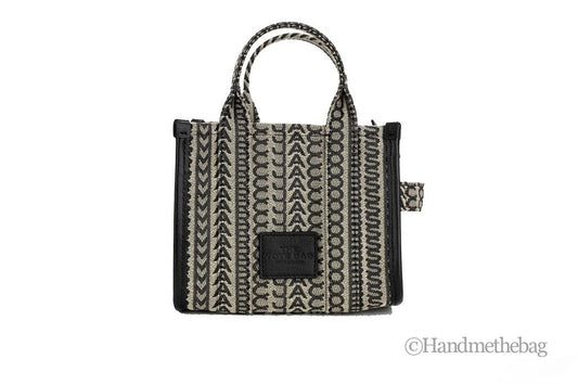 Marc Jacobs The Monogram Beige Mini Tote Woven Jacquard Canvas Crossbody Handbag