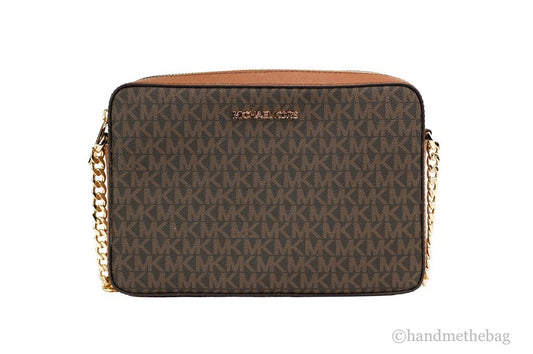 Michael Kors Women'S Jet Set East West Crossbody Handbag Saffiano, Brown Gold, Large