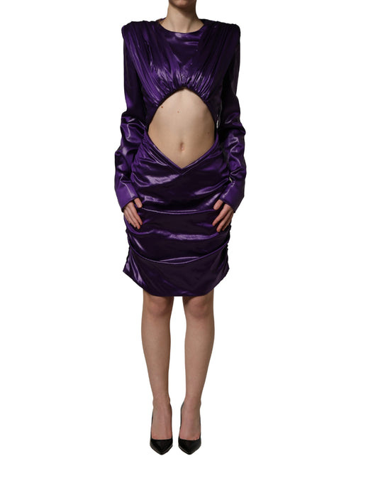 Metallic Purple Long Sleeve Cut-Out Mini Dress