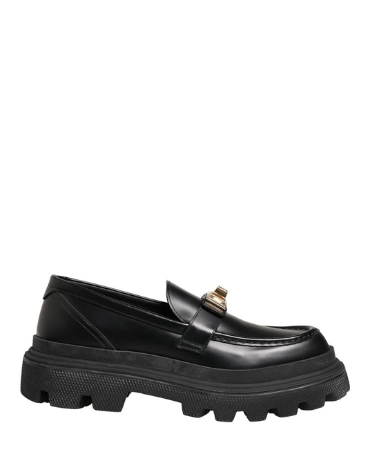 Black Chunky Sole Leather Men Loafers Shoes