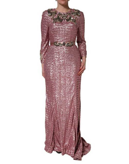 Pink Embellished Sequined Evening Gown Dress