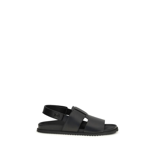 Black Calf Leather Bos Taurus Flat Sandals