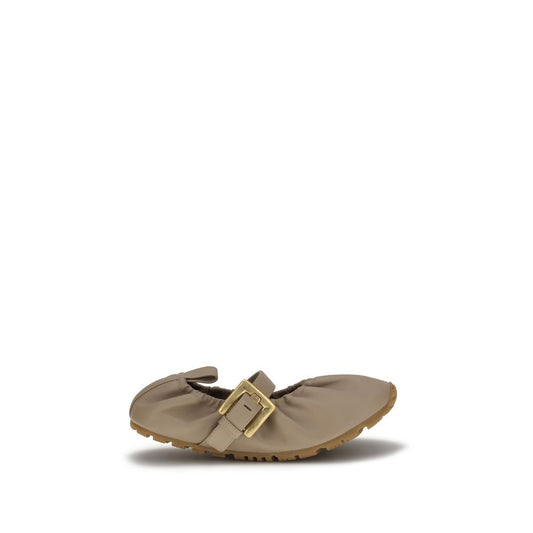 Beige Lamb Ovis Aries Ballet Flats