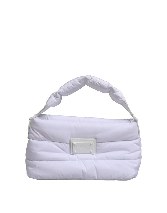 White Logo Plaque Polyester Quilted Shoulder Borse Bag