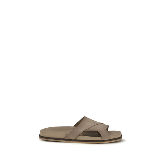 Beige Calf Leather Bos Taurus Flat Sandals