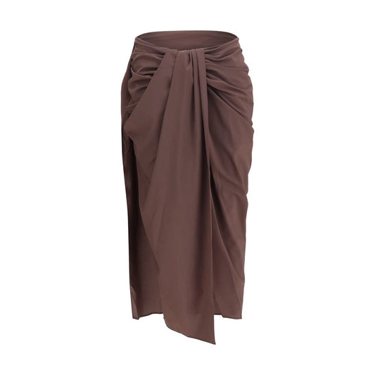 Brown Polyester Midi Skirt