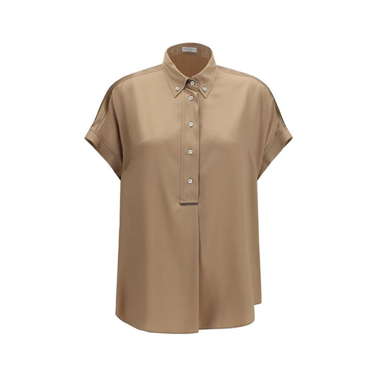 Beige Silk Shortsleeve Shirt