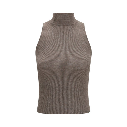 Brown Cashmere Sleeveles Sweater