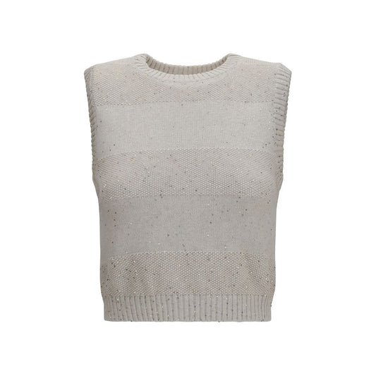 Beige Cotton Sleeveles Sweater