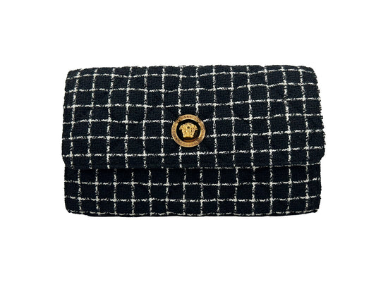 Versace Wallet On A Chain Fabric Black Crossbody Bag