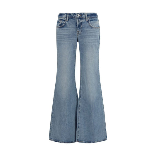 Blue Cotton Flared Jeans