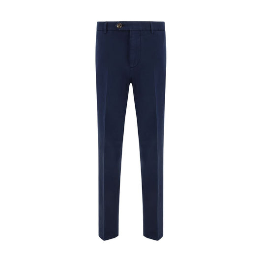 Blue Cotton Casual Pants