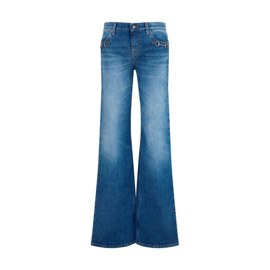Blue Cotton Flared Jeans