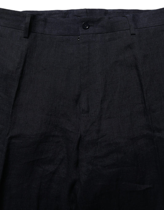 Black Linen Straight Leg Dress Trouser Pants