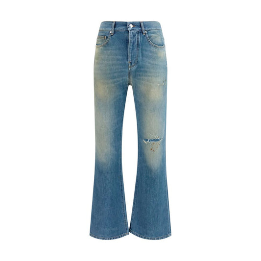 Blue Cotton Flared Jeans