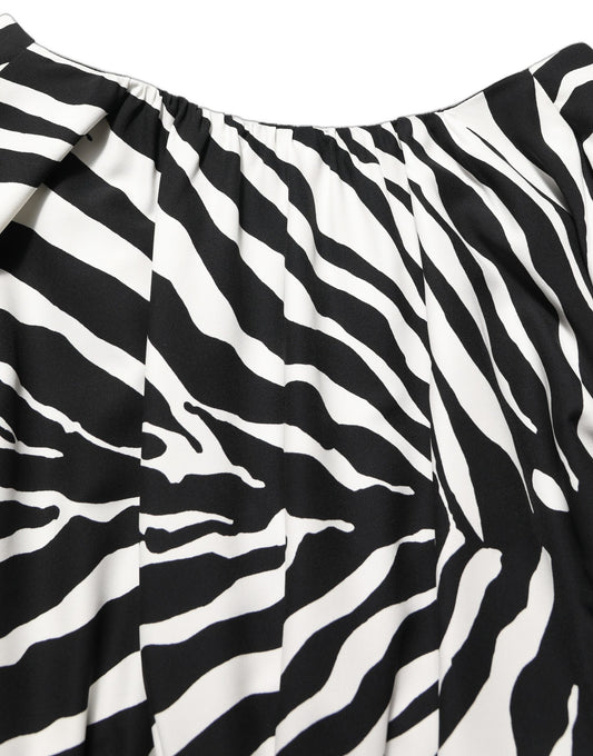 Black White Zebra Ruched Silk Mini Dress