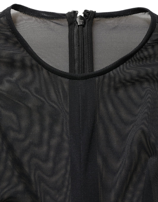 Black Long Sleeve Sheer Fitted Maxi Dress