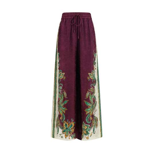 Purple Viscose Casual Pants