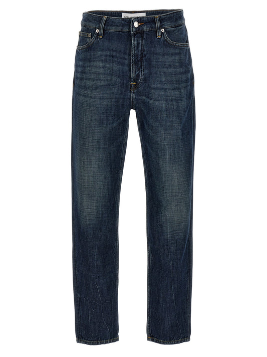 Blue Cotton Straight-Leg Jeans