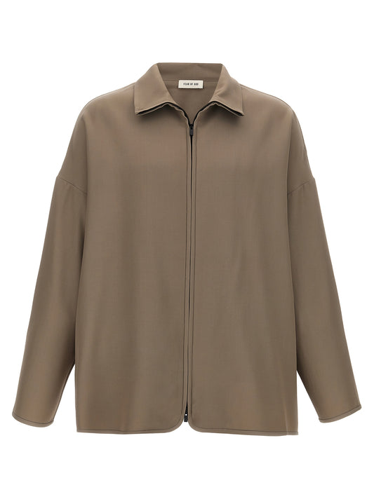 Beige Virgin Wool Full-Length Jacket