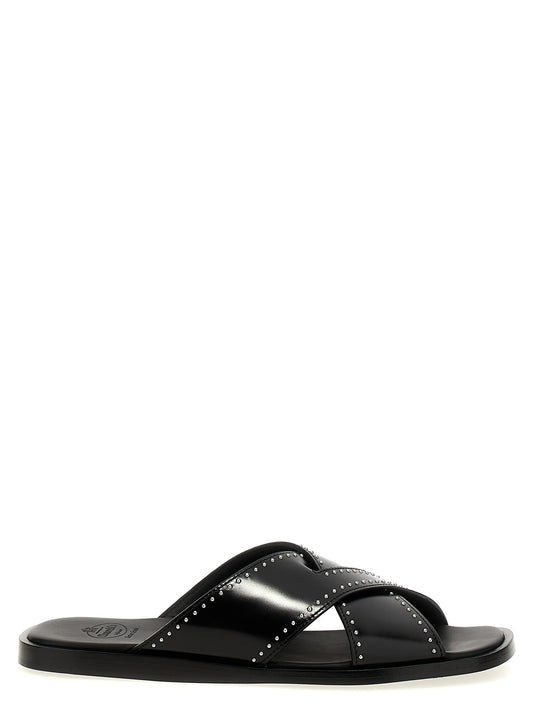 Black Calf Leather Bos Taurus Slides