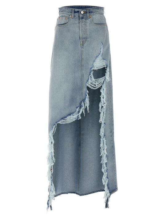Blue Cotton Mini Skirt