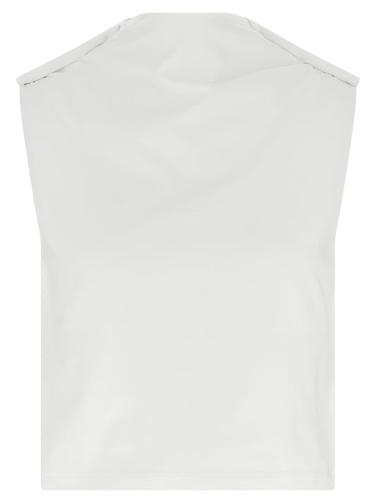 White Cotton Sleeveles T-Shirt