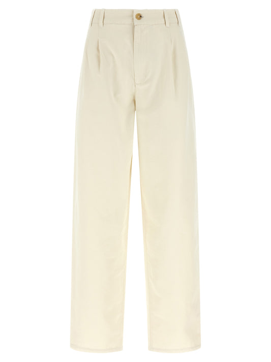 Beige Cotton Casual Pants