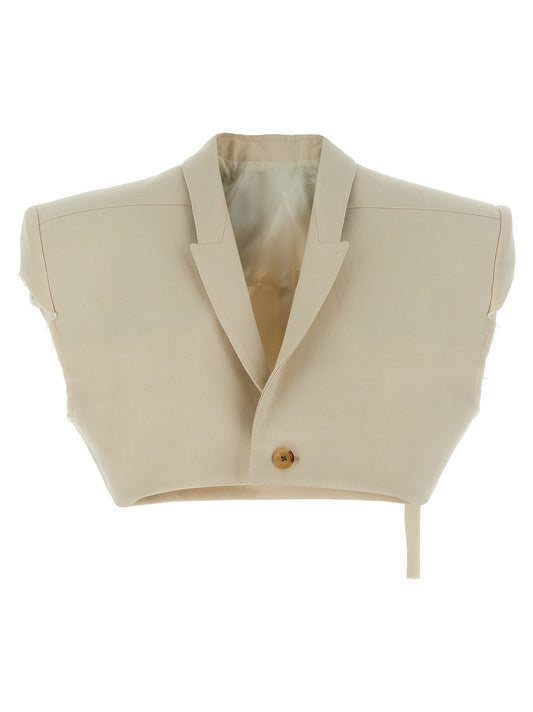 Beige Cotton Sleeveless Jacket