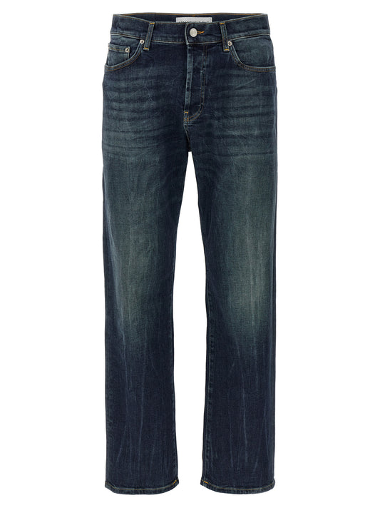 Blue Cotton Straight-Leg Jeans