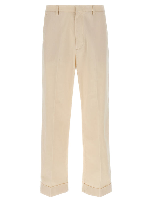 Beige Cotton Casual Pants